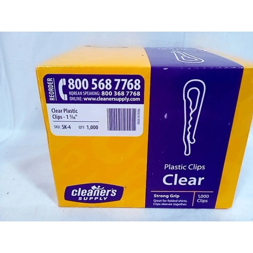 Plastic Clips – 1,000/Box Clear, Folded Shirts, Collars, & Sleeve Holders, NIB